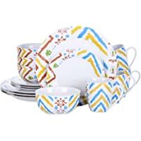 VEWEET Juego de Vajilla 16 Piezas con 4 Platos Llanos- 4 Platos de Postre- 4 Cuenco de Cereal y 4 Tazas para 4 Personas…